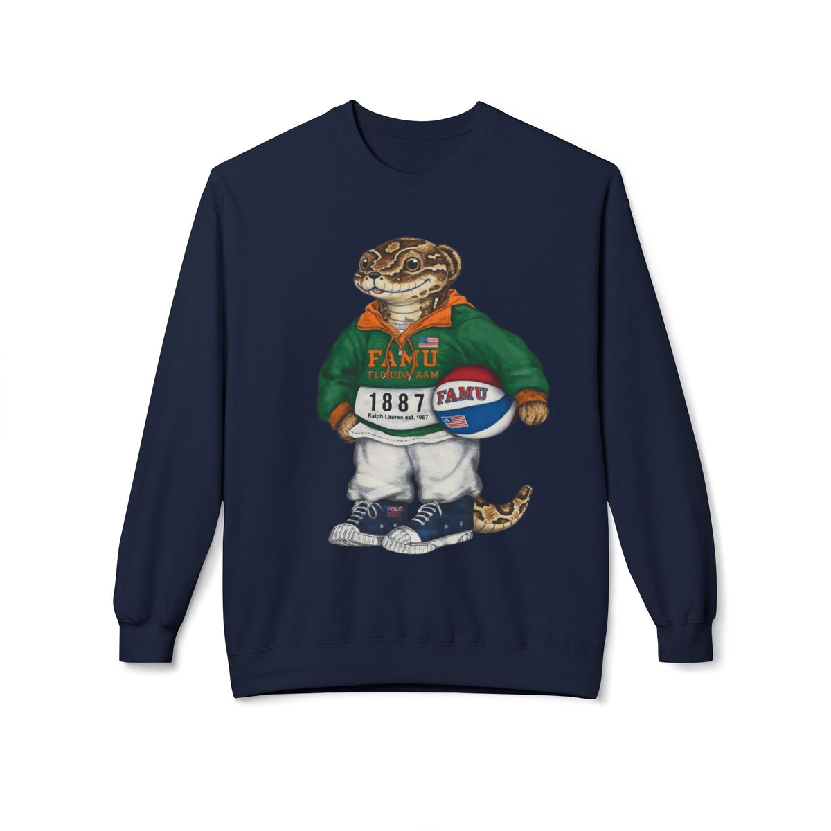 FAMU Reptilian Mascot in Ralph Lauren Athletic Wear- HBCU Polo Bear sweatshirt