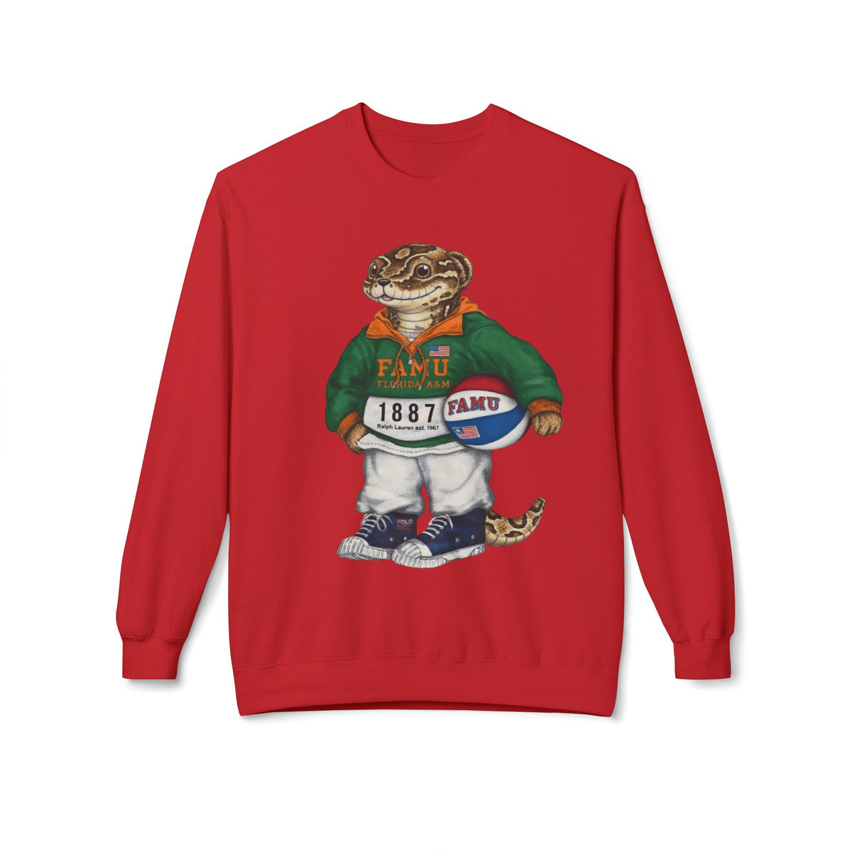 FAMU Reptilian Mascot in Ralph Lauren Athletic Wear- HBCU Polo Bear sweatshirt