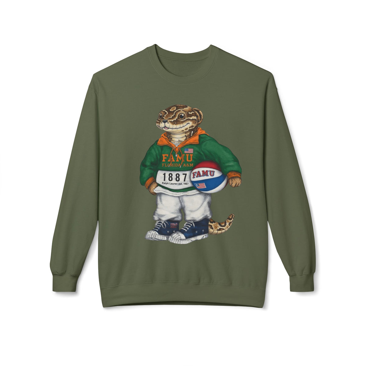 FAMU Reptilian Mascot in Ralph Lauren Athletic Wear- HBCU Polo Bear sweatshirt
