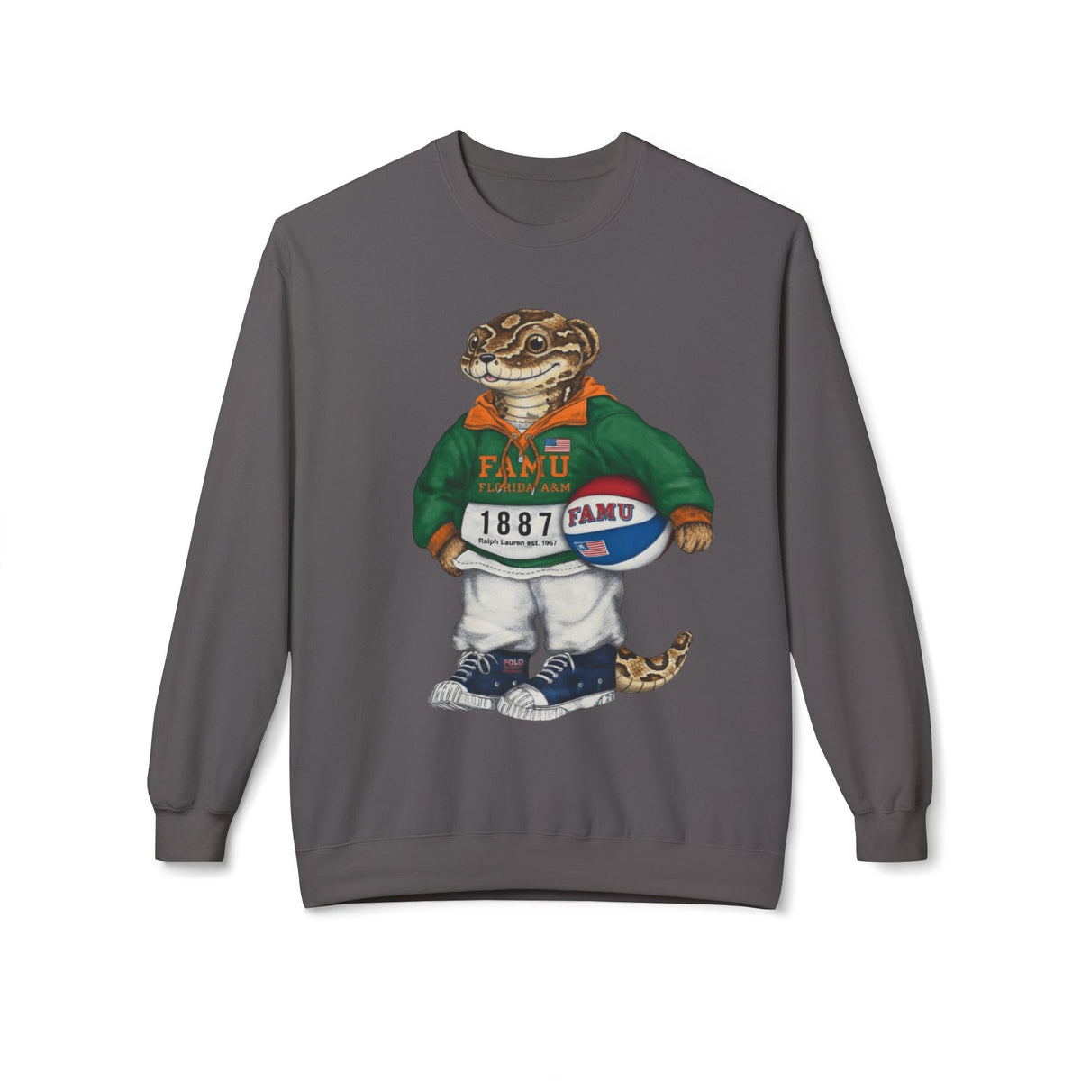 FAMU Reptilian Mascot in Ralph Lauren Athletic Wear- HBCU Polo Bear sweatshirt