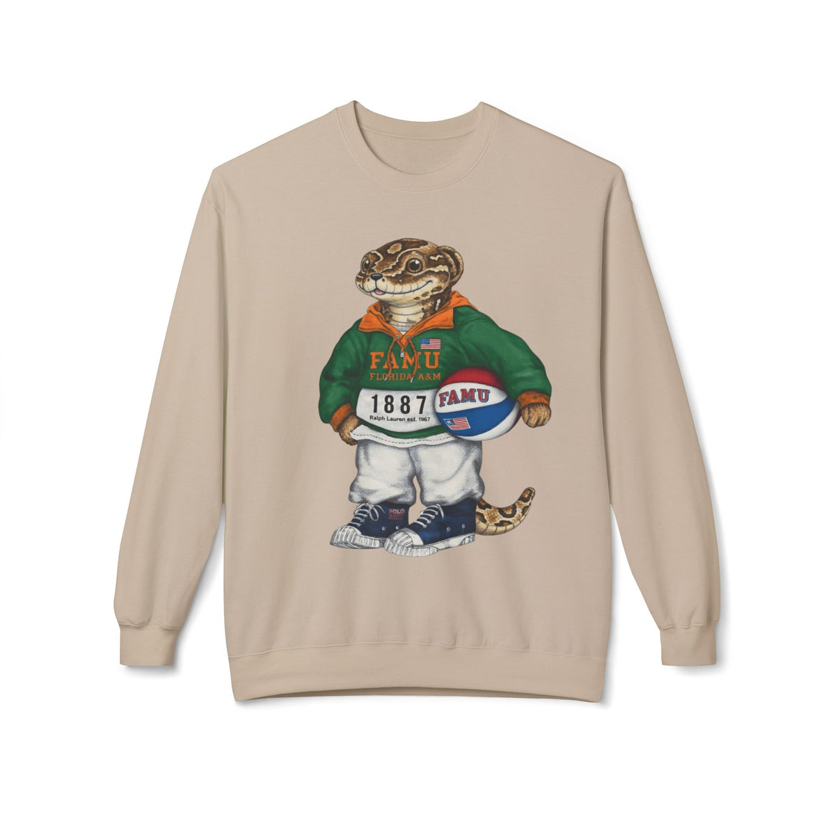 FAMU Reptilian Mascot in Ralph Lauren Athletic Wear- HBCU Polo Bear sweatshirt