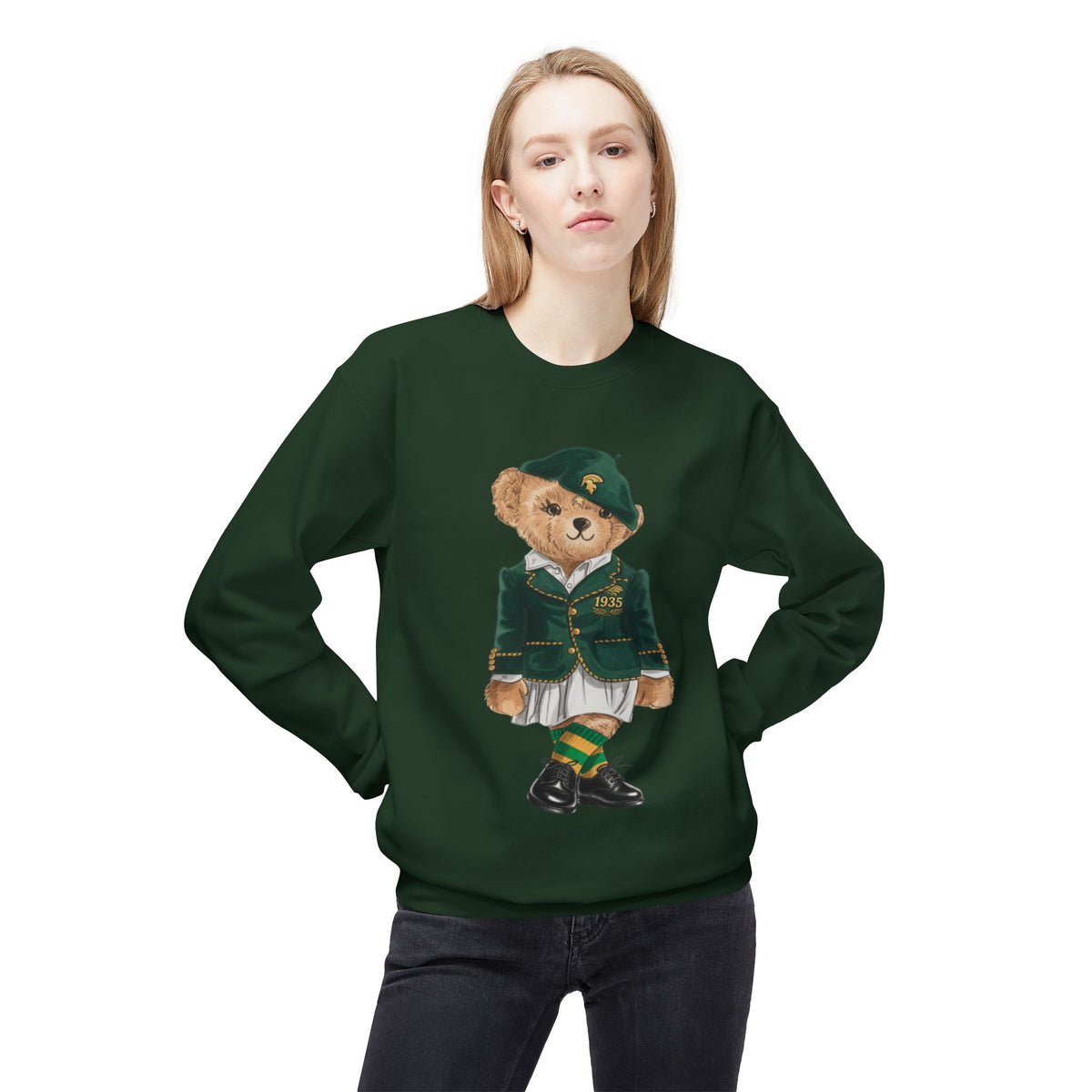 NSU Bear Sweatshirt | Norfolk State Spartan Teddy | Green Gold Heritage Crew | Yards & Dorms