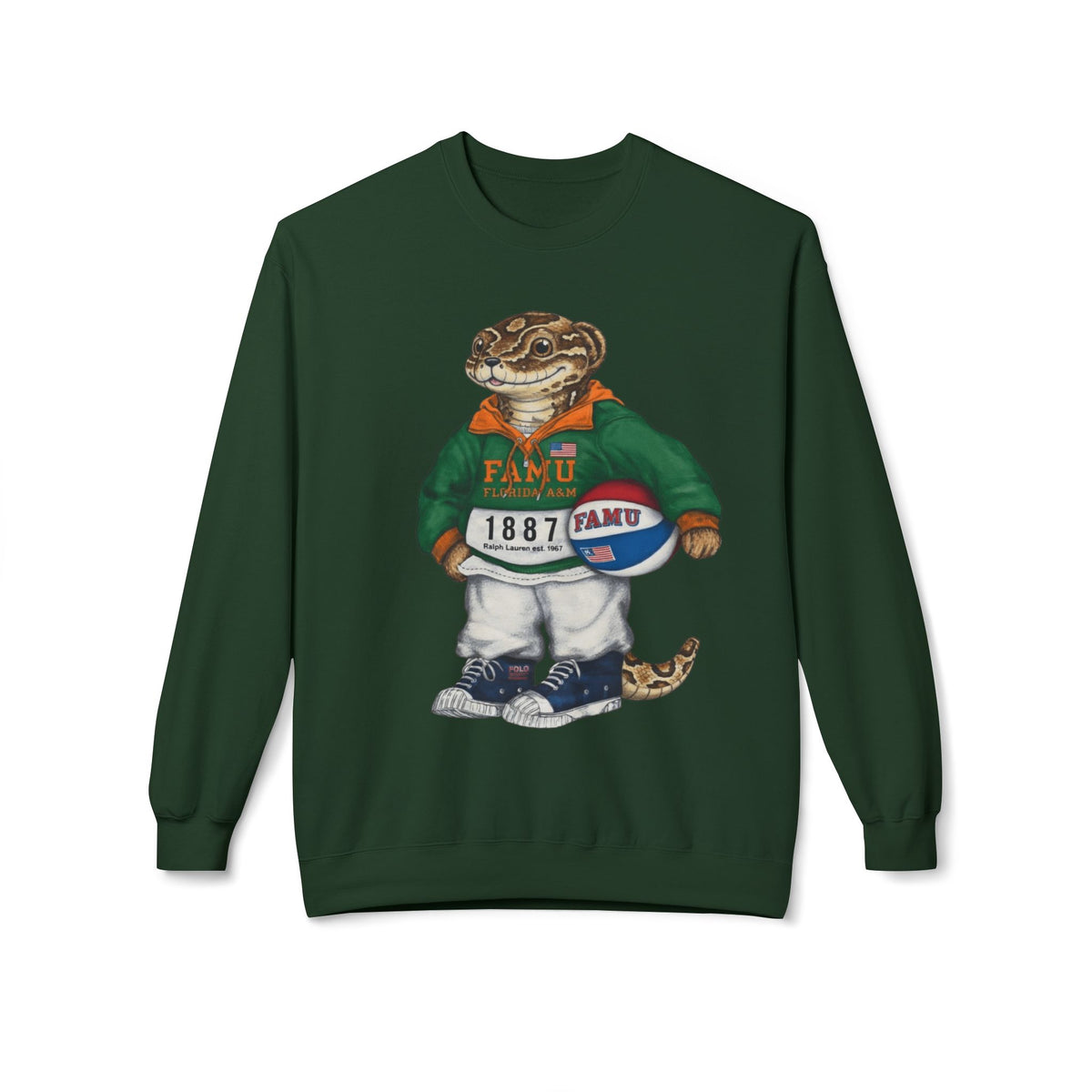 FAMU Reptilian Mascot in Ralph Lauren Athletic Wear- HBCU Polo Bear sweatshirt