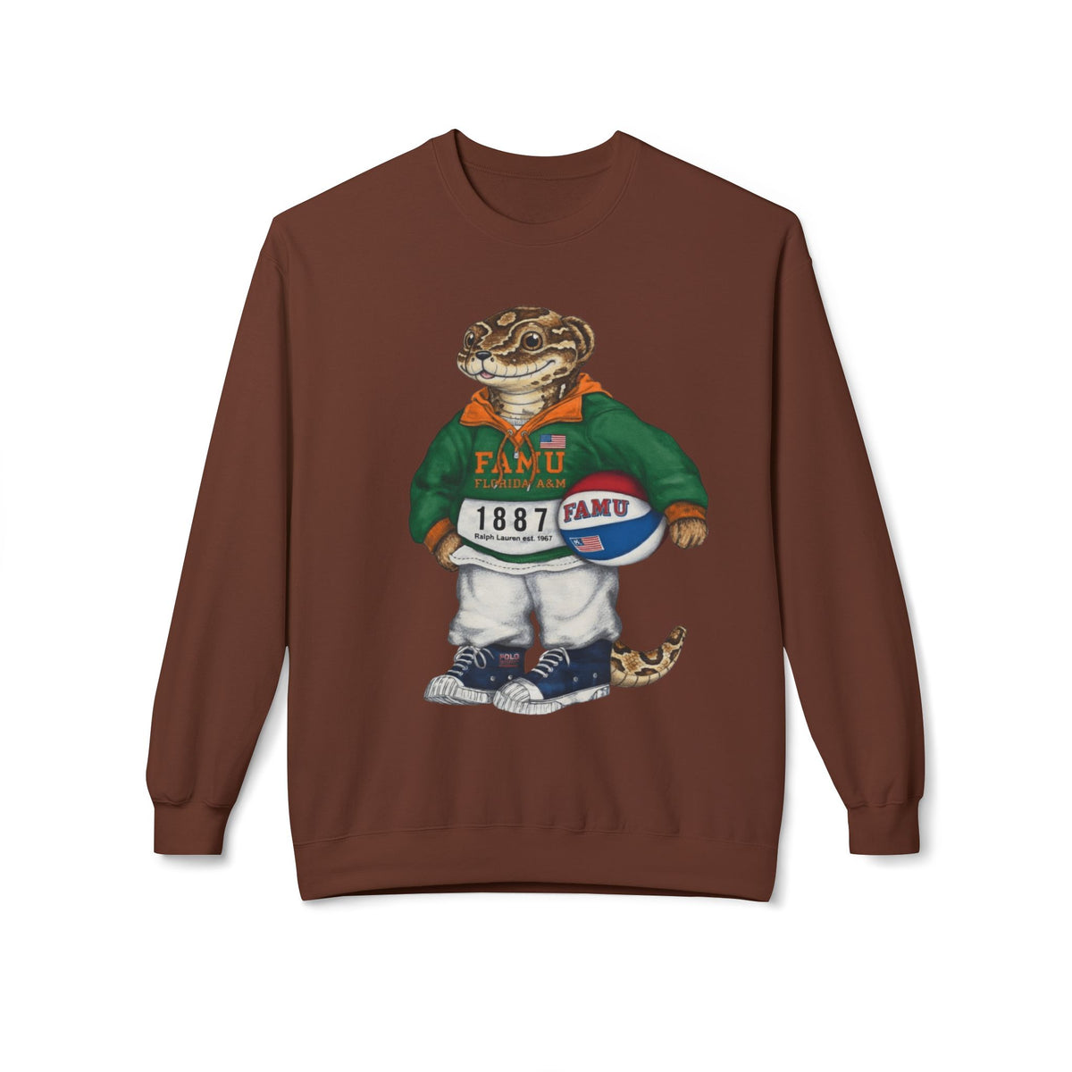 FAMU Reptilian Mascot in Ralph Lauren Athletic Wear- HBCU Polo Bear sweatshirt