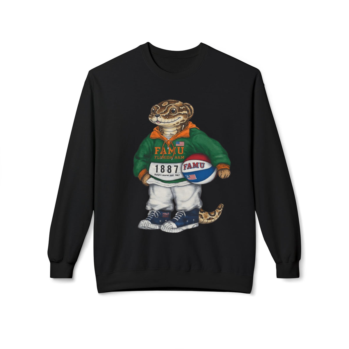 FAMU Reptilian Mascot in Ralph Lauren Athletic Wear- HBCU Polo Bear sweatshirt
