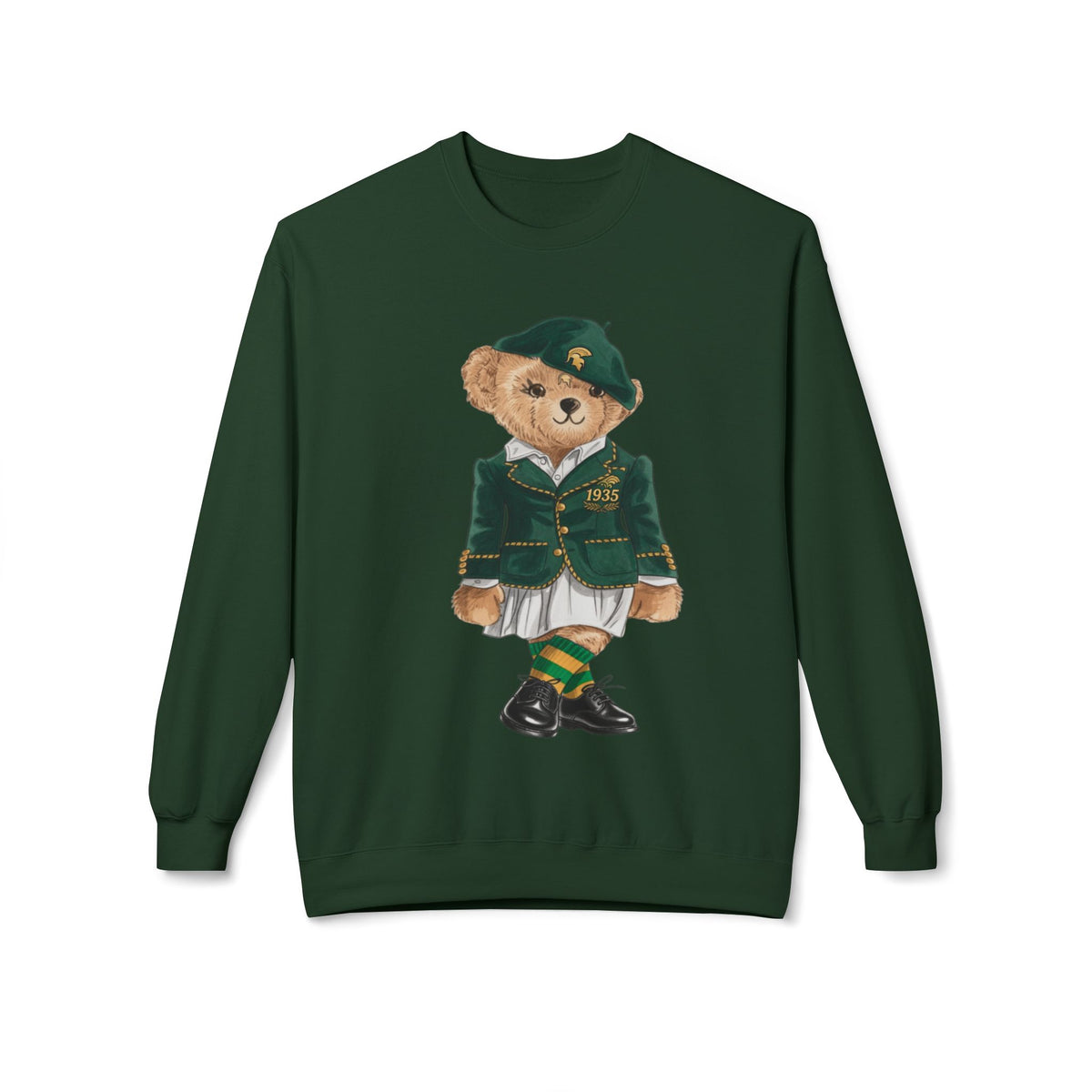 NSU Bear Sweatshirt | Norfolk State Spartan Teddy | Green Gold Heritage Crew | Yards & Dorms