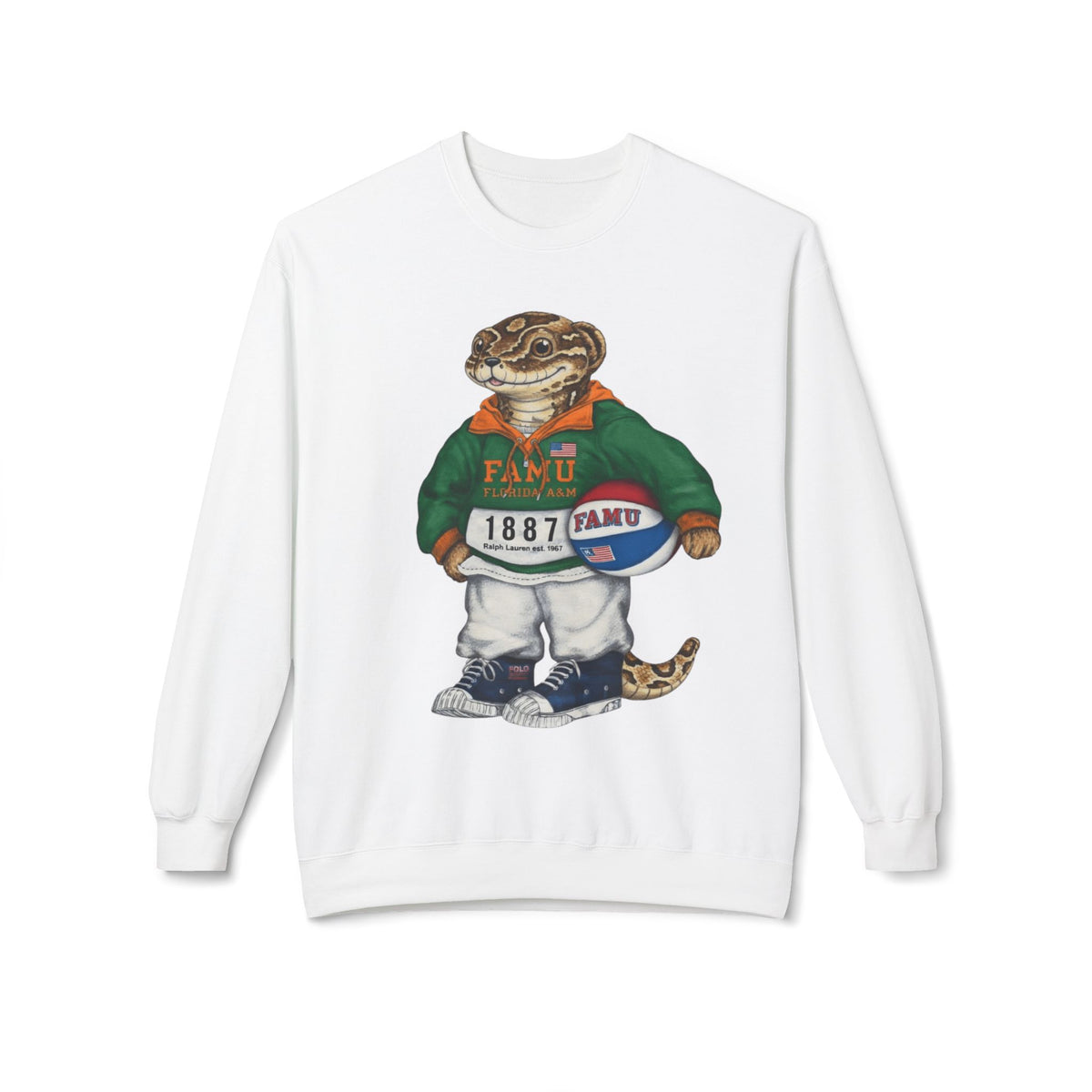 FAMU Reptilian Mascot in Ralph Lauren Athletic Wear- HBCU Polo Bear sweatshirt