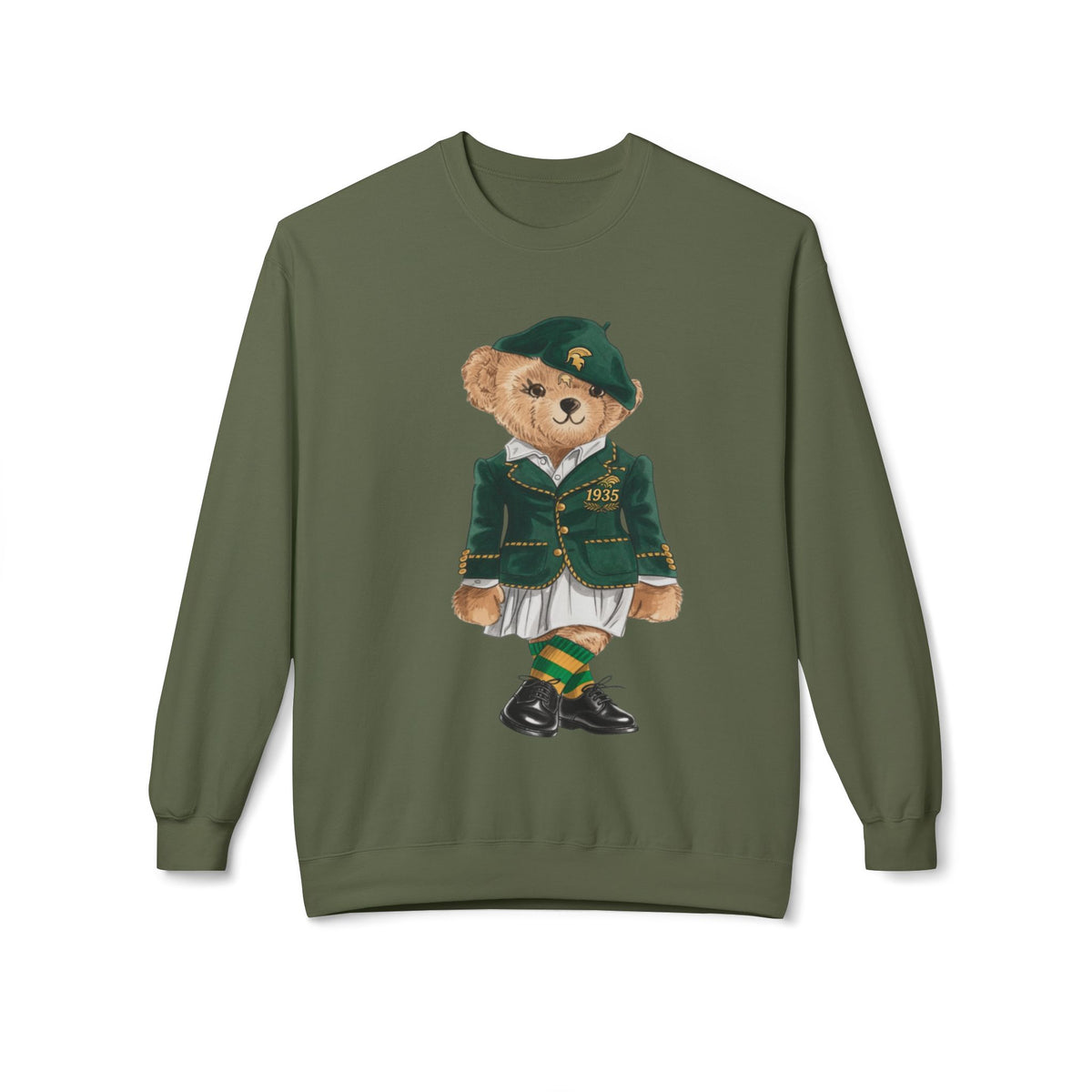 NSU Bear Sweatshirt | Norfolk State Spartan Teddy | Green Gold Heritage Crew | Yards & Dorms