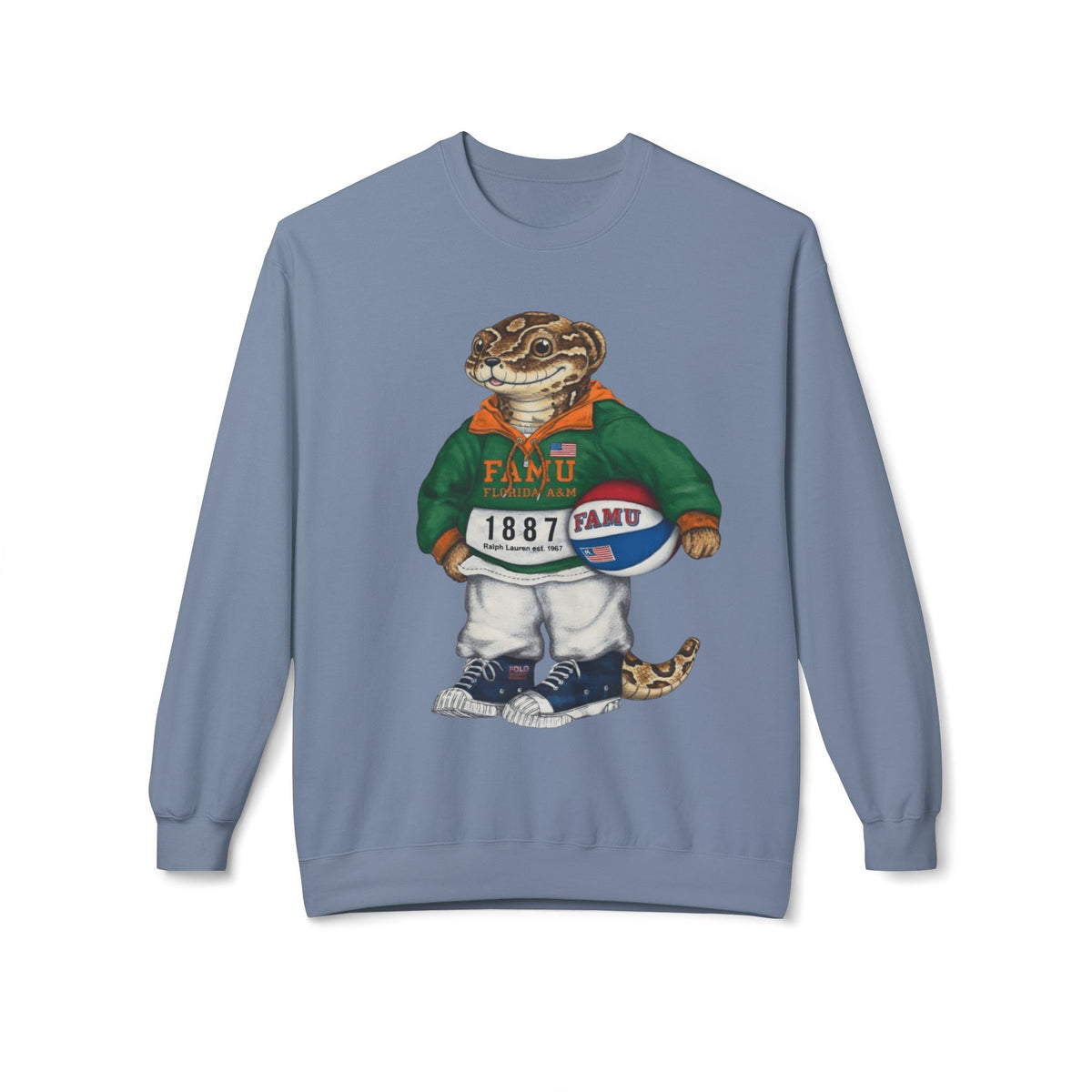 FAMU Reptilian Mascot in Ralph Lauren Athletic Wear- HBCU Polo Bear sweatshirt